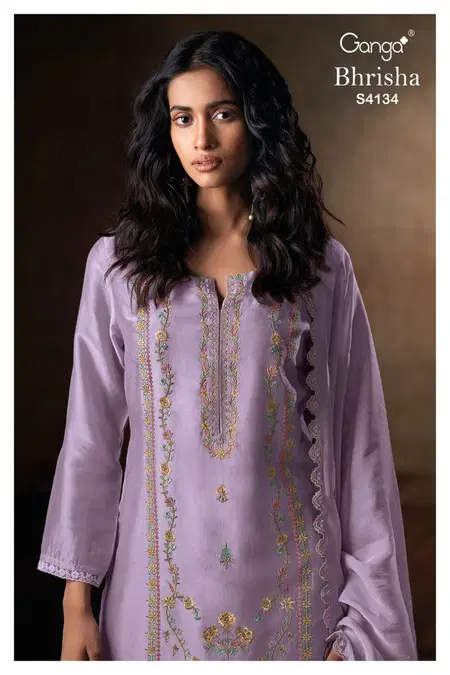 Bhrisha 4134 By Ganga Bemberg Silk Designer Salwar Suits Exporters In India
